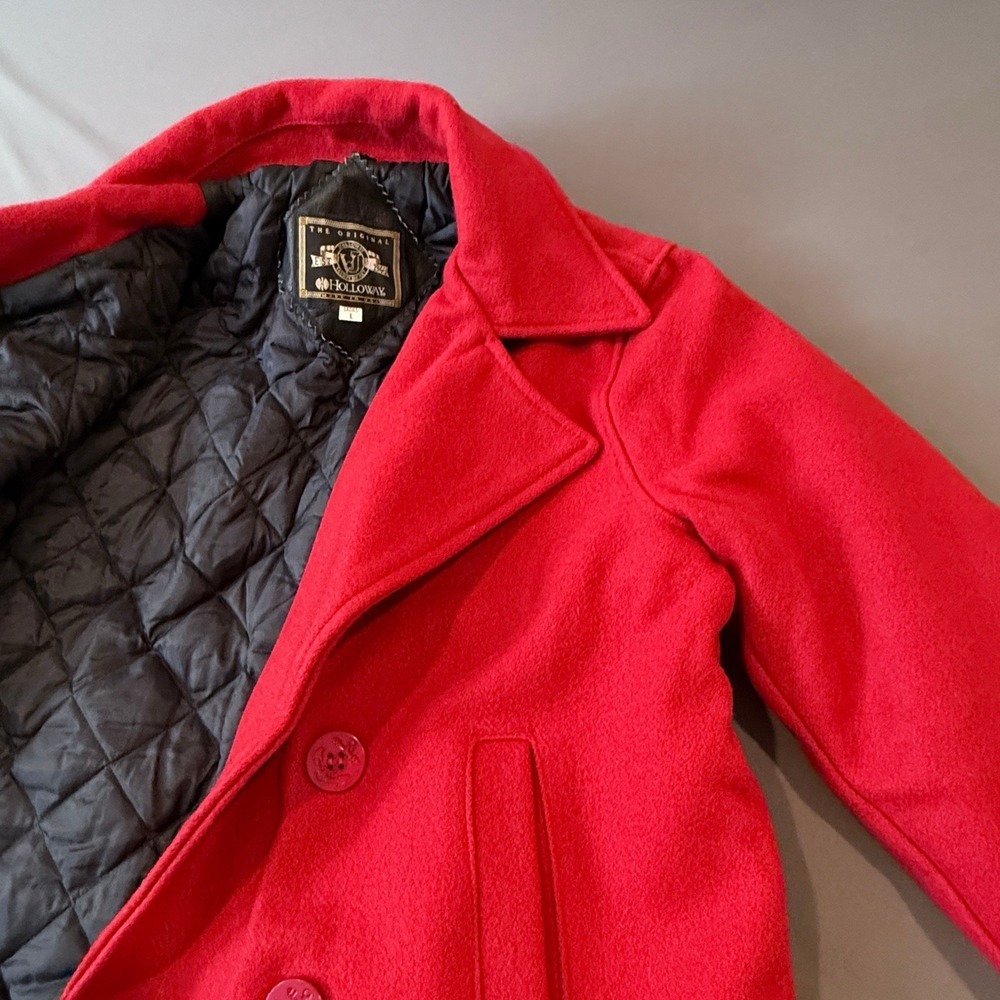 Vintage Holloway Red Wool Pea Coat Ladies Large Made in USA Quilted Lining - Picture 16 of 16